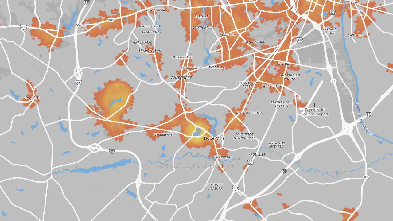 Bike Grade map of 28306, NC