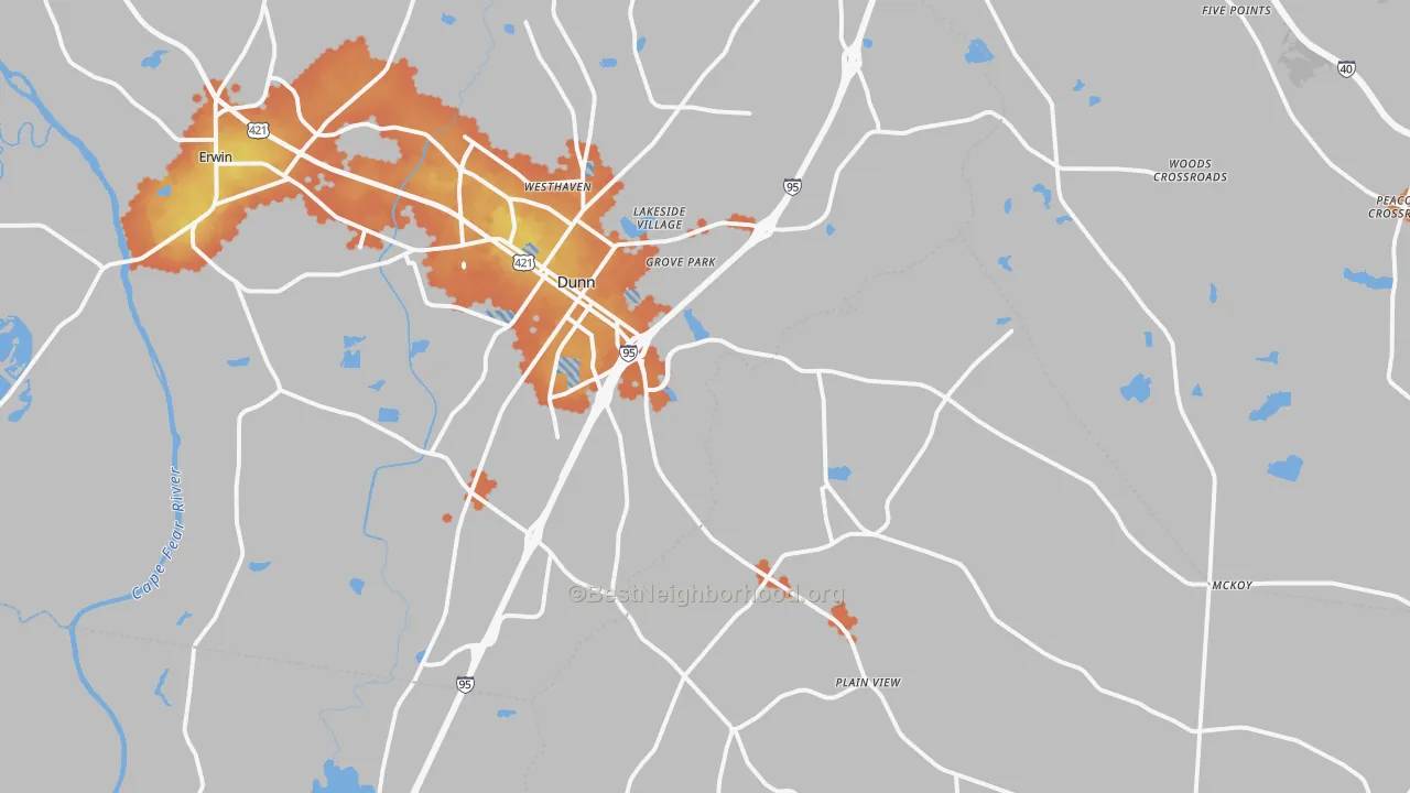 Bike Grade map of 28334, NC