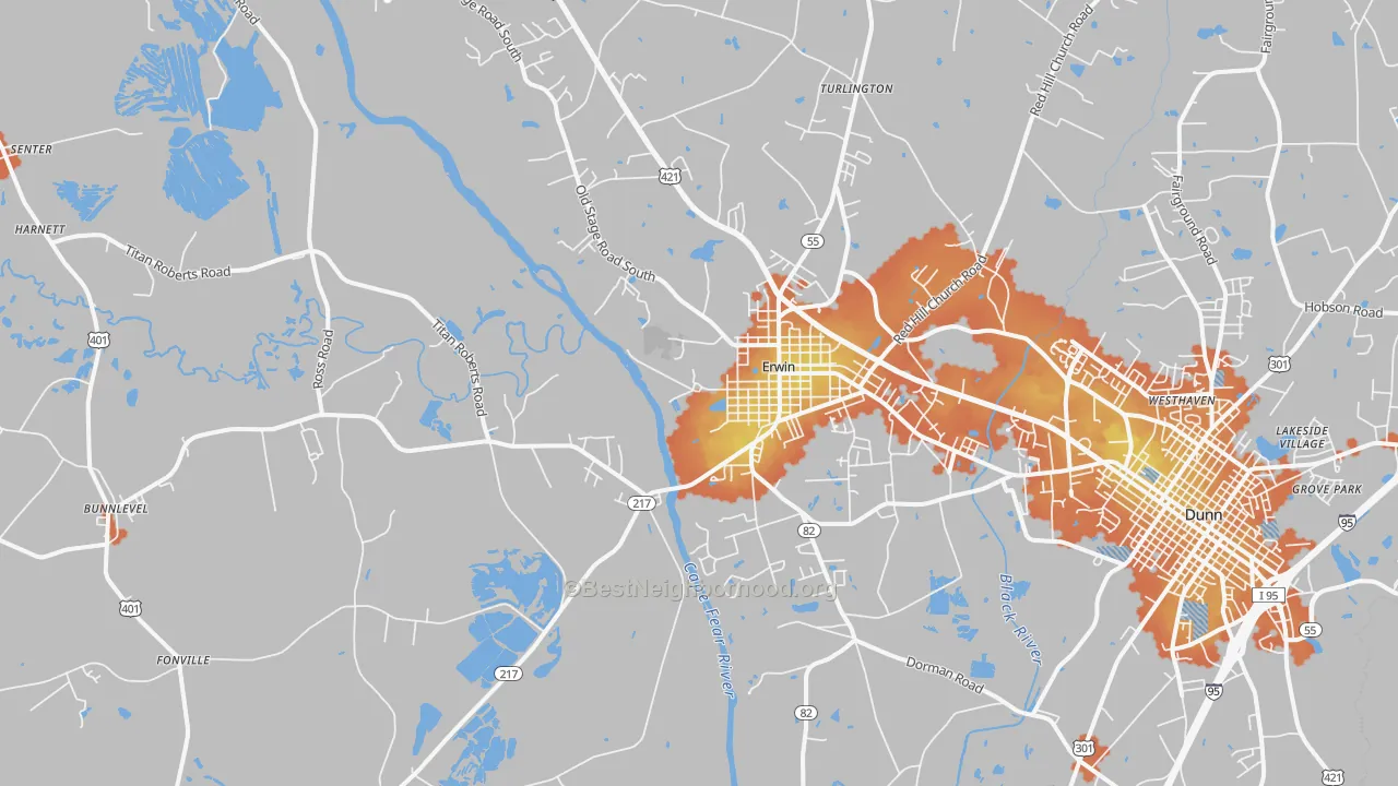 Bike Grade map of 28339, NC