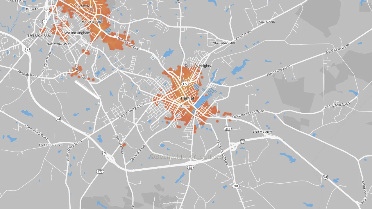 Bike Grade map of 28345, NC