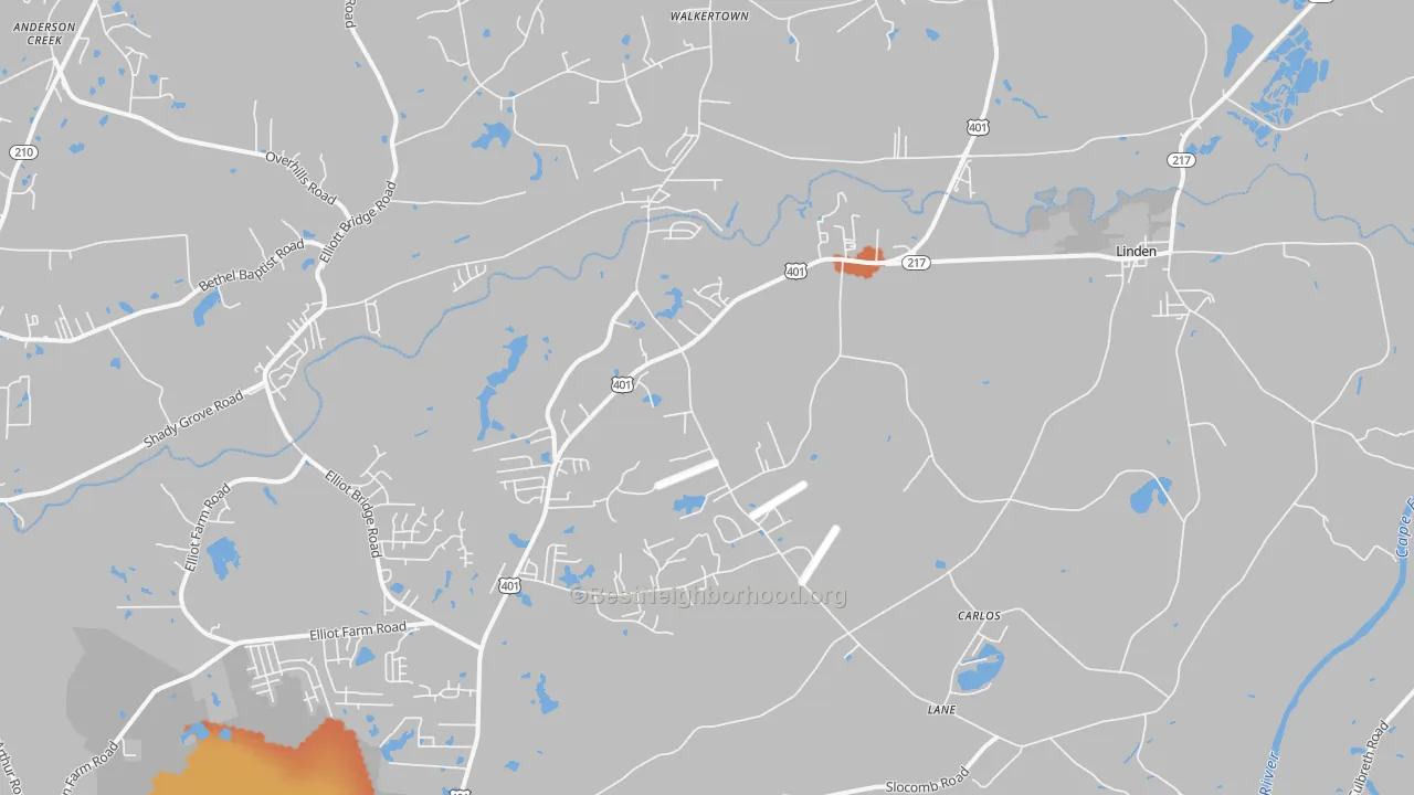 Bike Grade map of 28356, NC