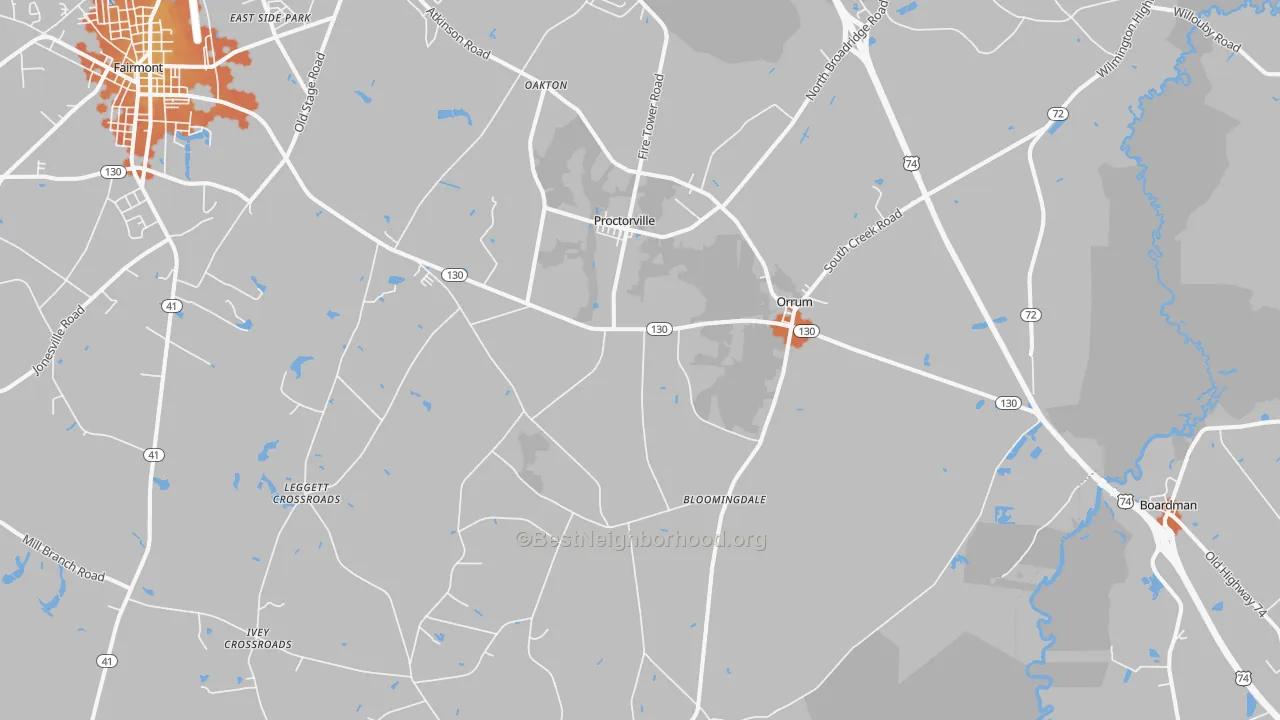 Bike Grade map of 28369, NC