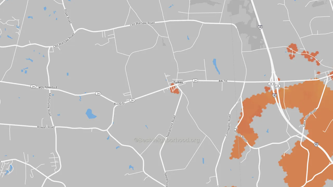 Bike Grade map of 28393, NC