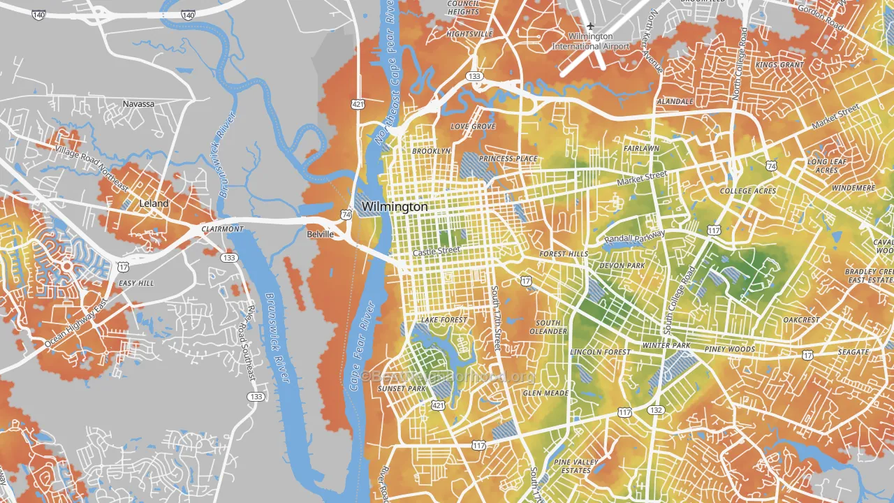 Bike Grade map of 28401, NC