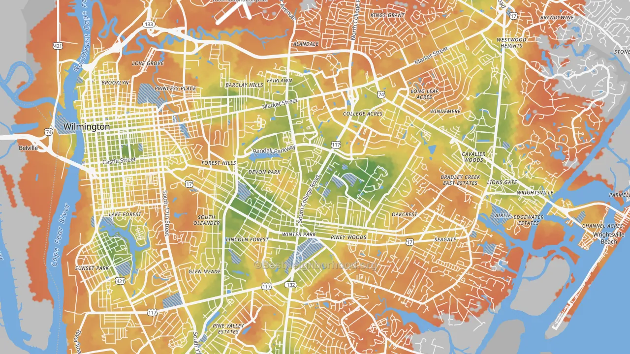 Bike Grade map of 28403, NC