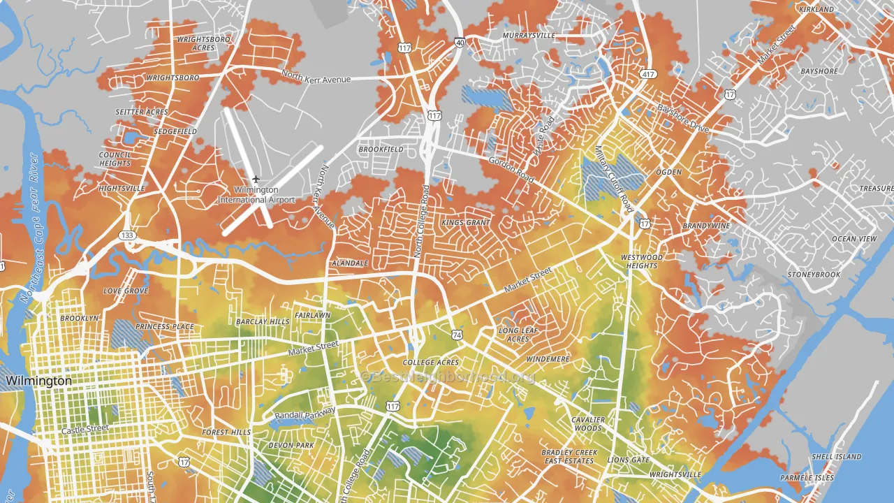 Bike Grade map of 28405, NC