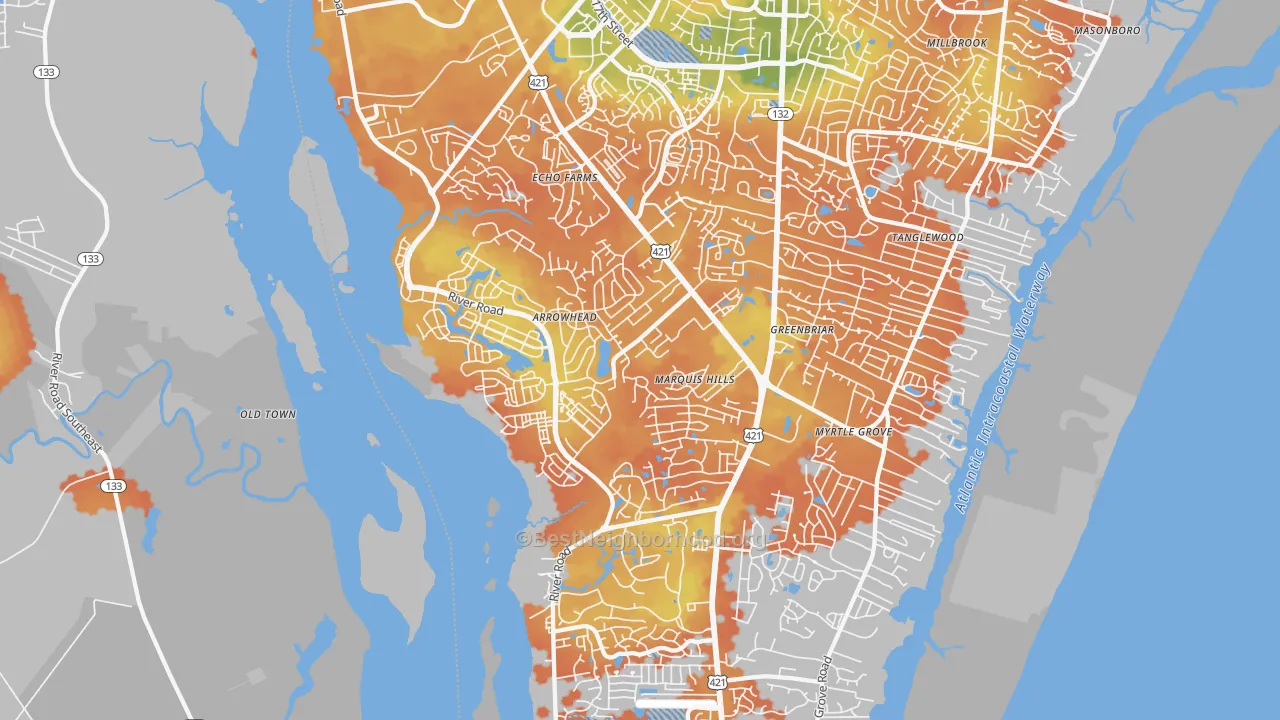 Bike Grade map of 28412, NC