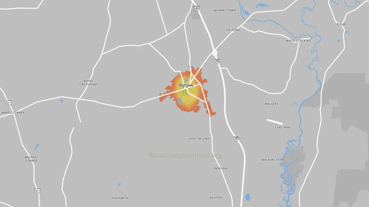 Bike Grade map of 28425, NC