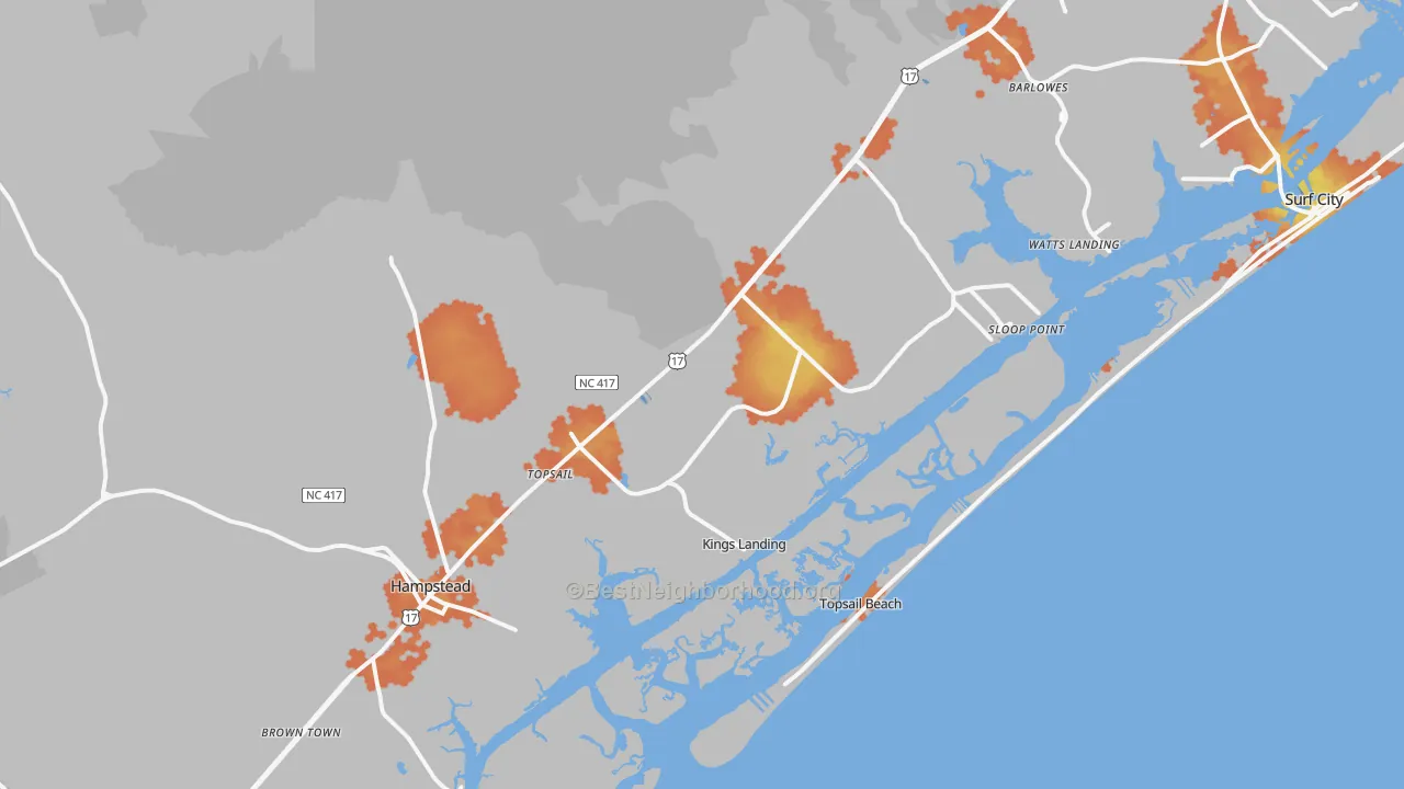 Bike Grade map of 28443, NC