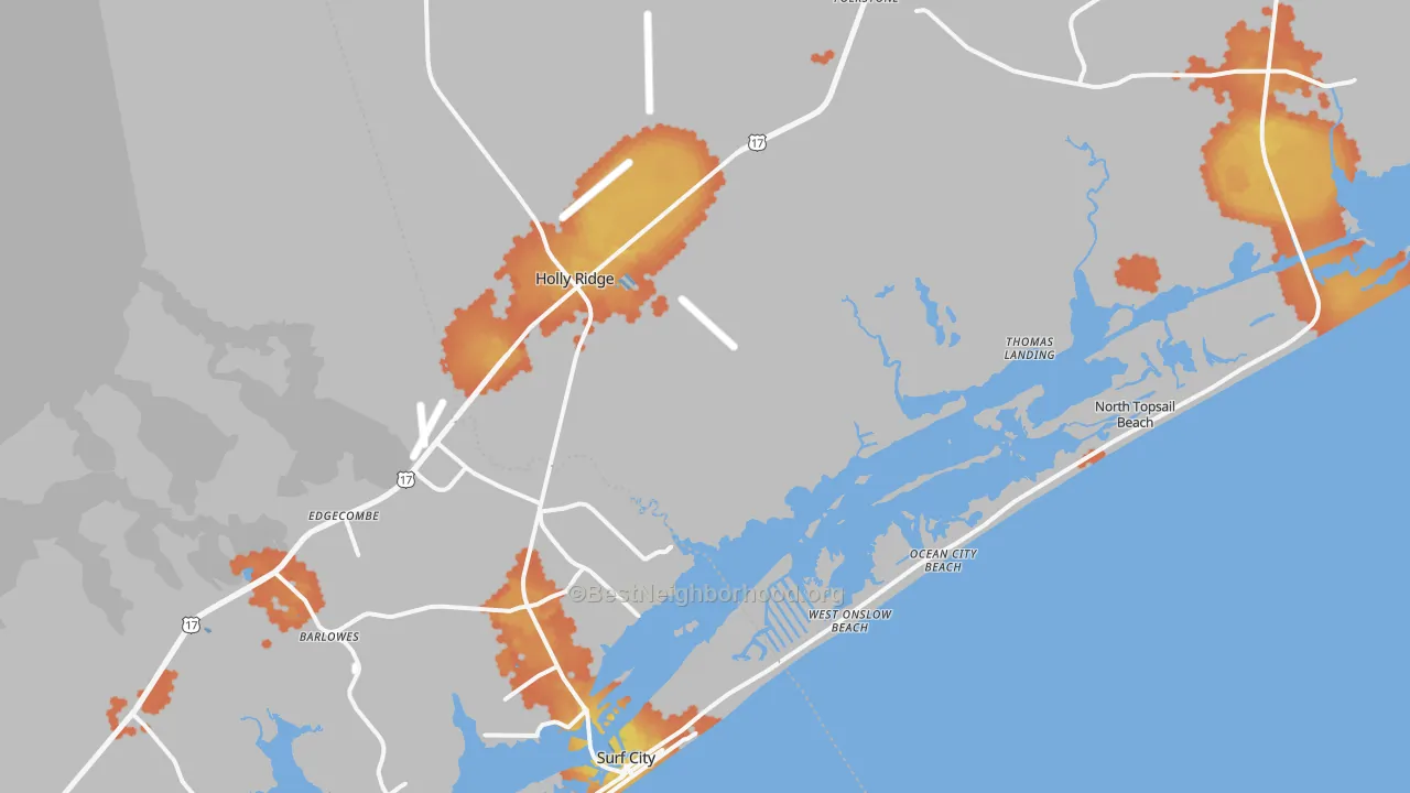 Bike Grade map of 28445, NC