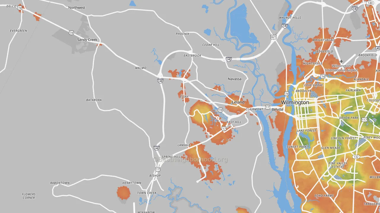 Bike Grade map of 28451, NC