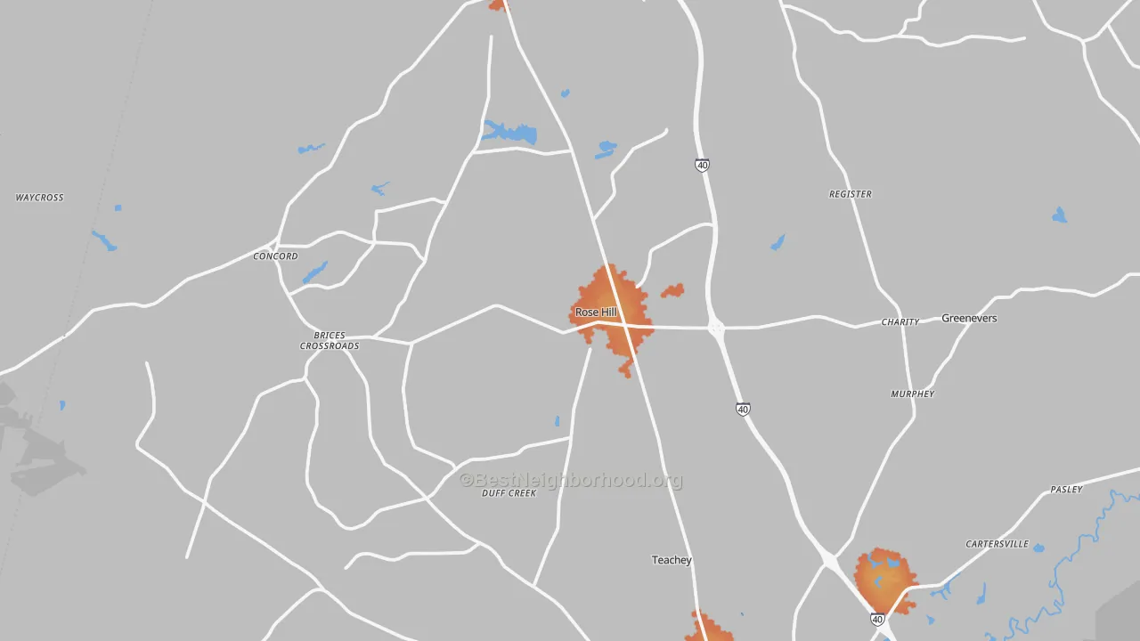Bike Grade map of 28458, NC