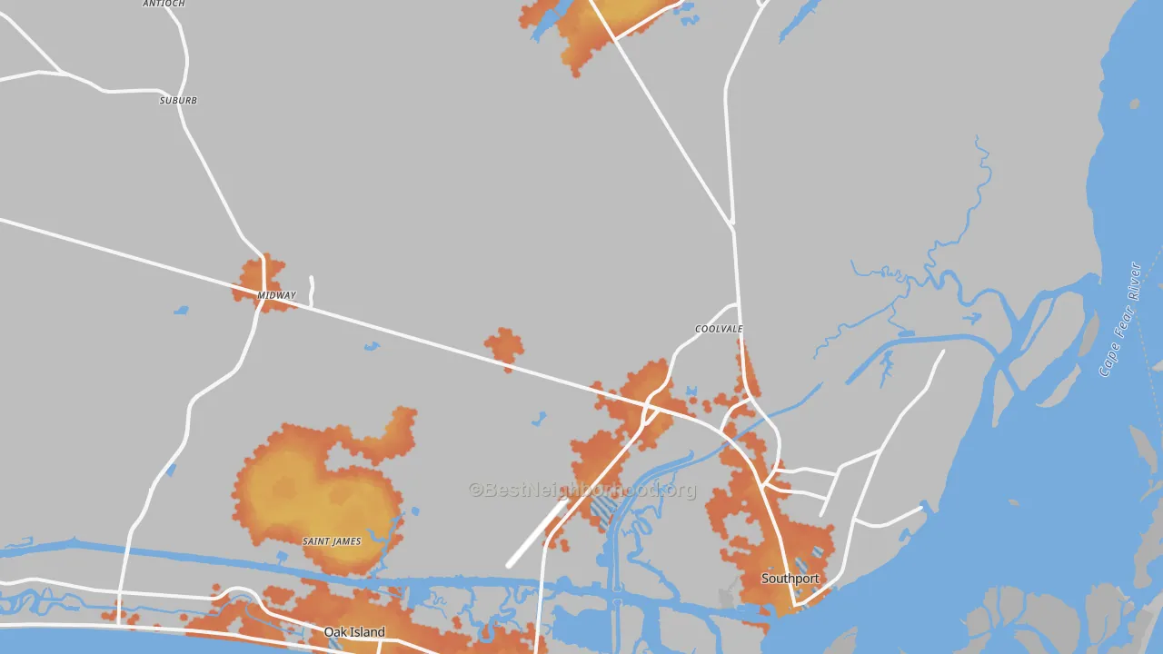 Bike Grade map of 28461, NC