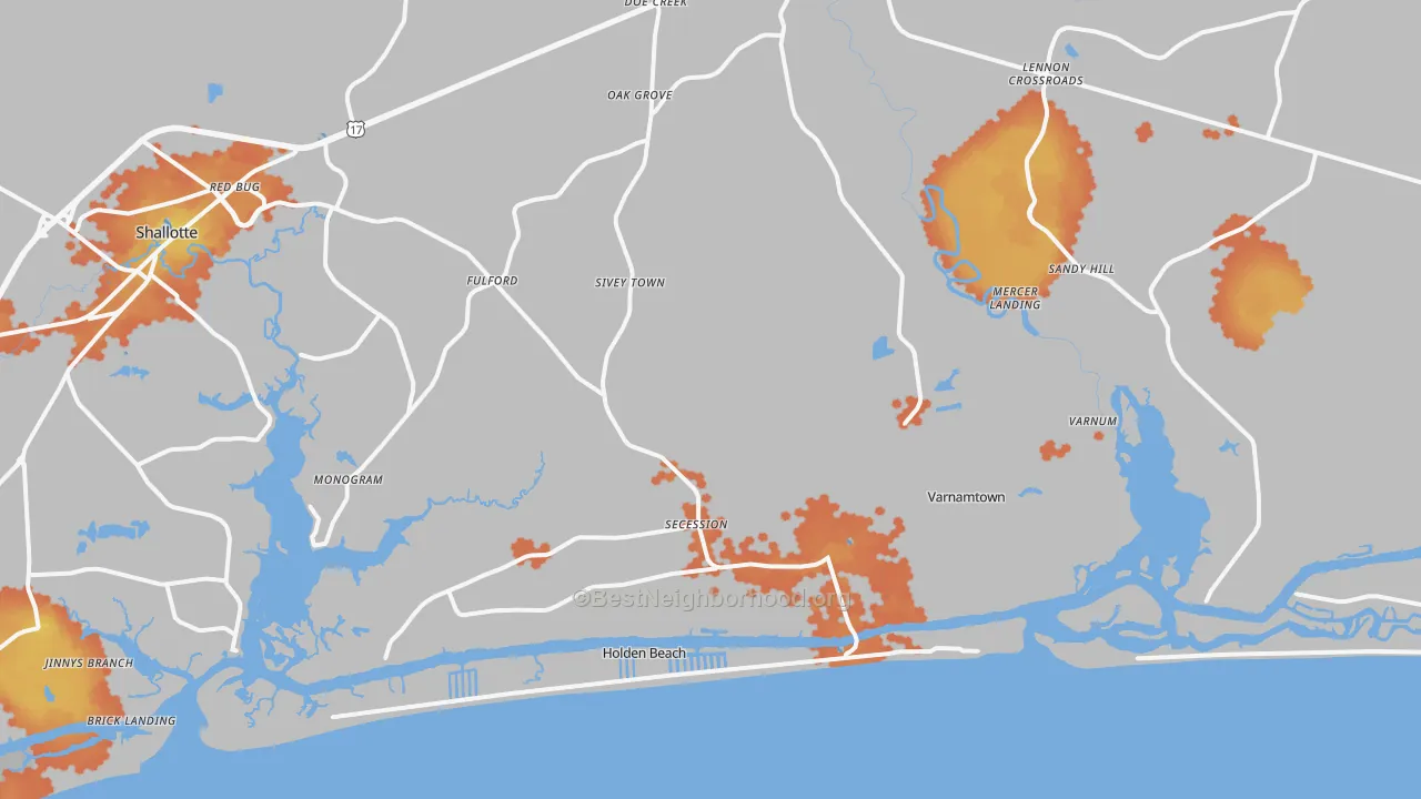 Bike Grade map of 28462, NC