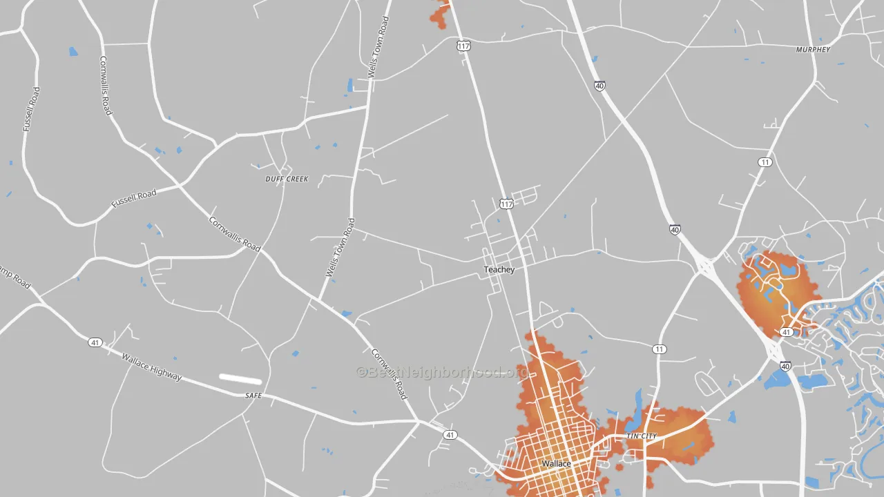 Bike Grade map of 28464, NC