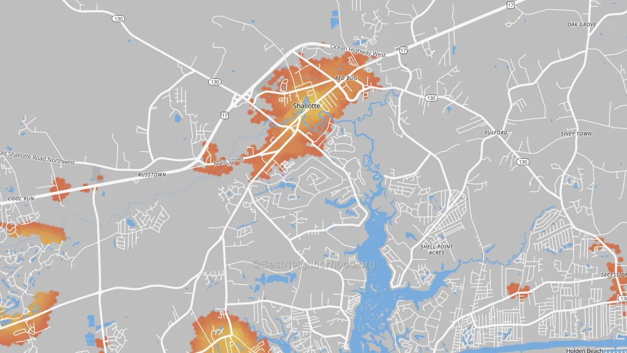 Bike Grade map of 28470, NC