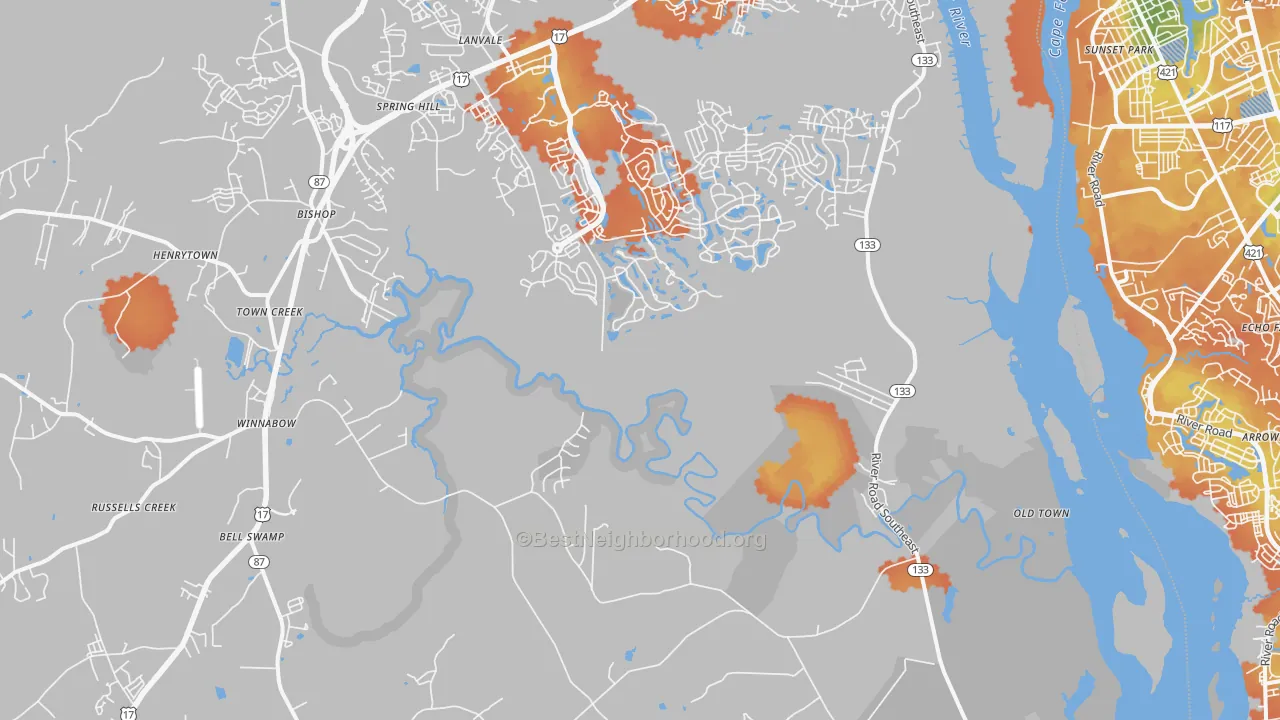 Bike Grade map of 28479, NC