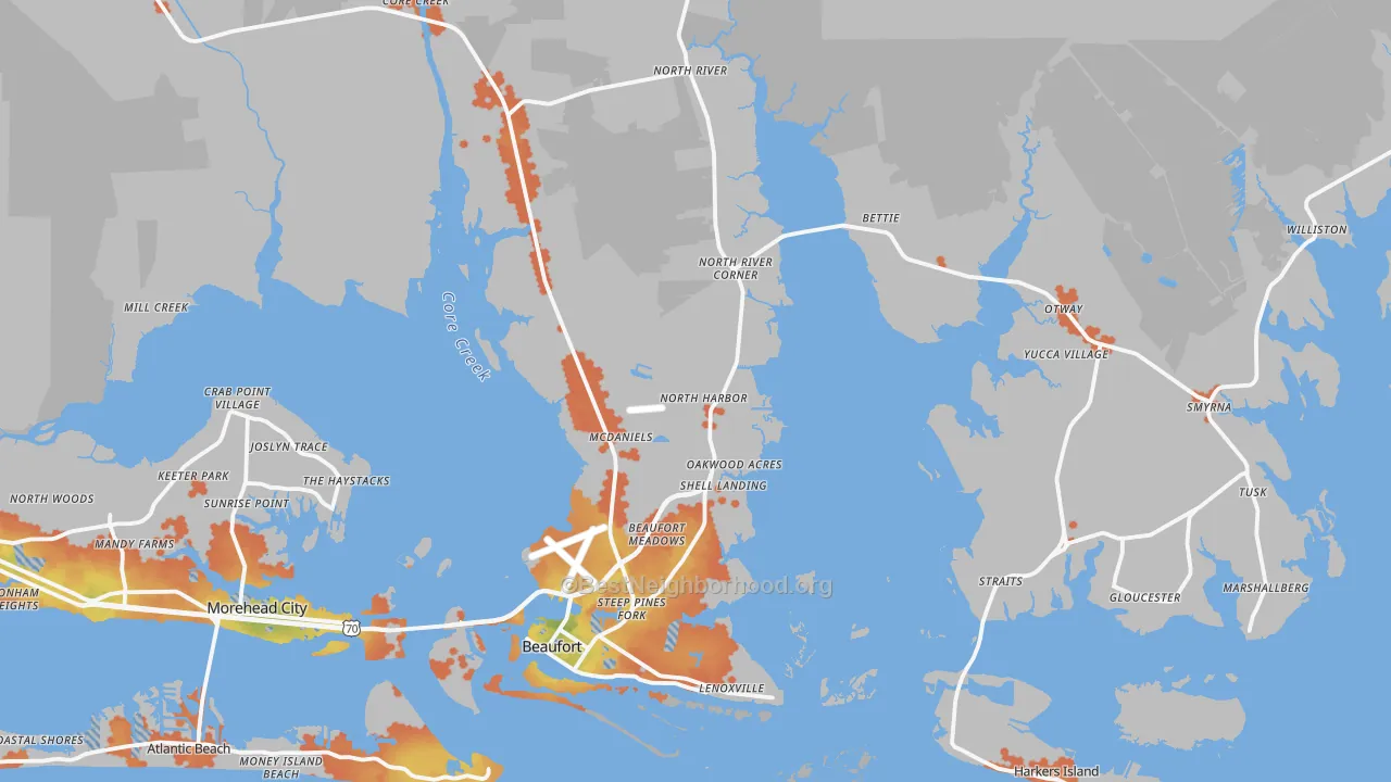 Bike Grade map of 28516, NC
