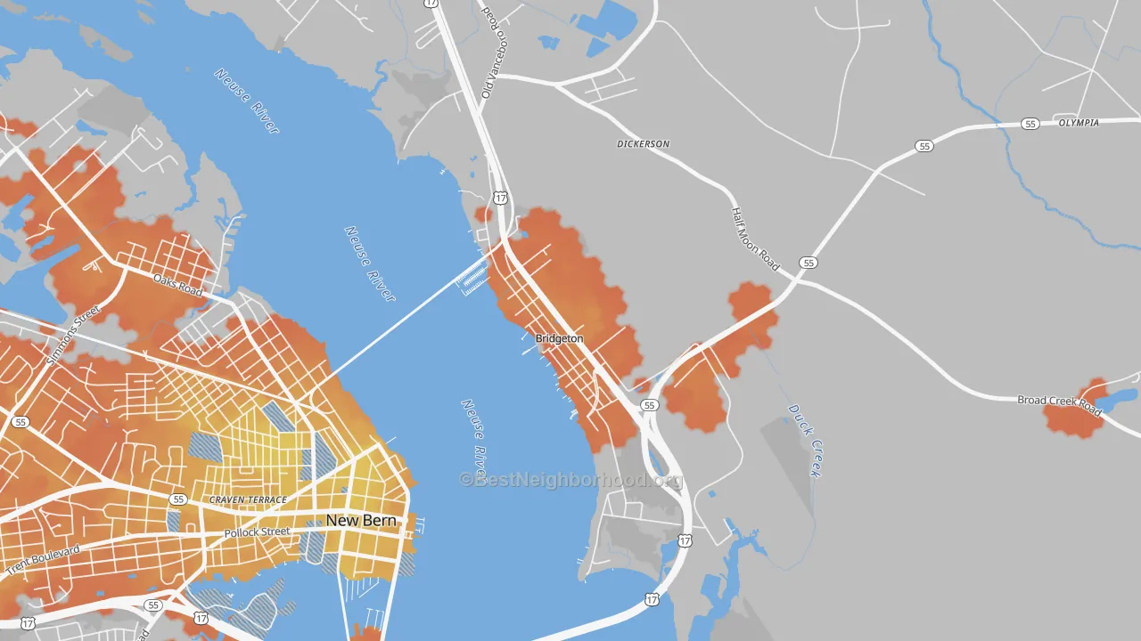 Bike Grade map of 28519, NC
