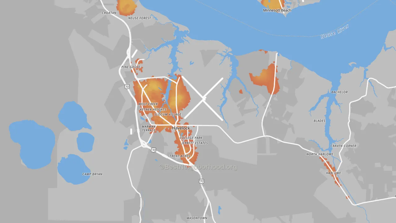 Bike Grade map of 28532, NC