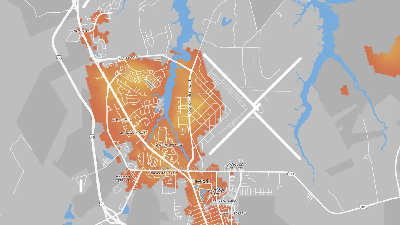 Bike Grade map of 28533, NC