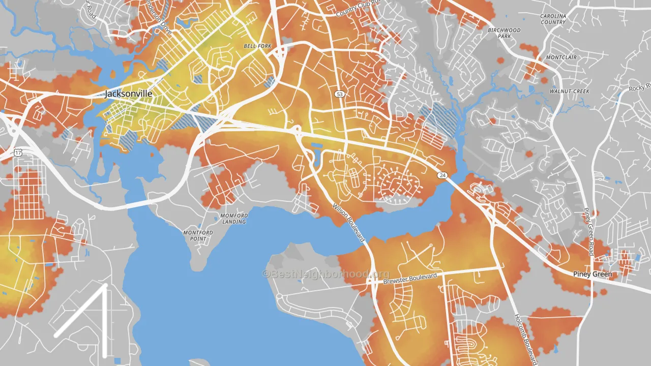 Bike Grade map of 28543, NC