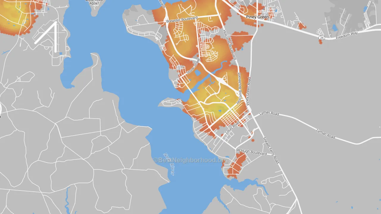 Bike Grade map of 28547, NC