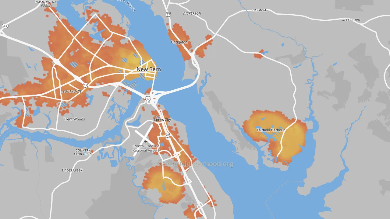Bike Grade map of 28560, NC