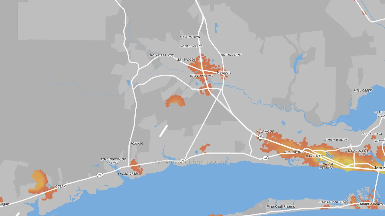 Bike Grade map of 28570, NC