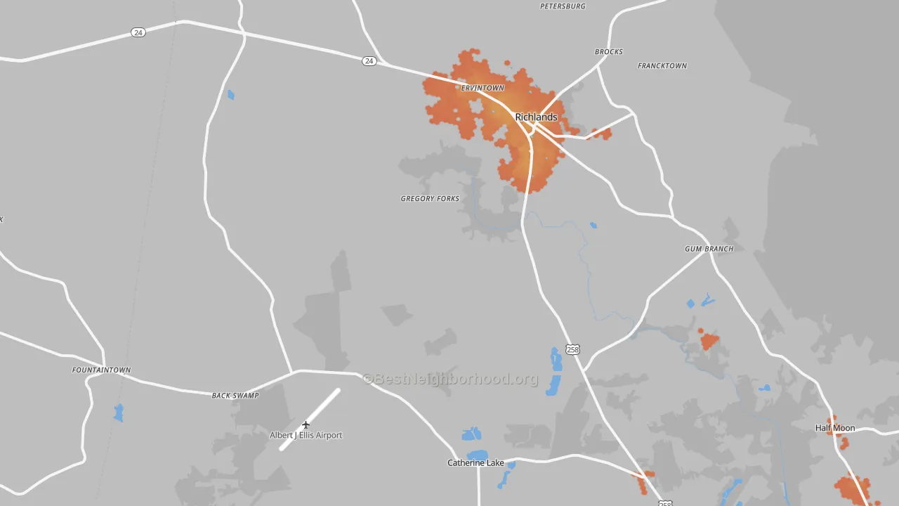 Bike Grade map of 28574, NC