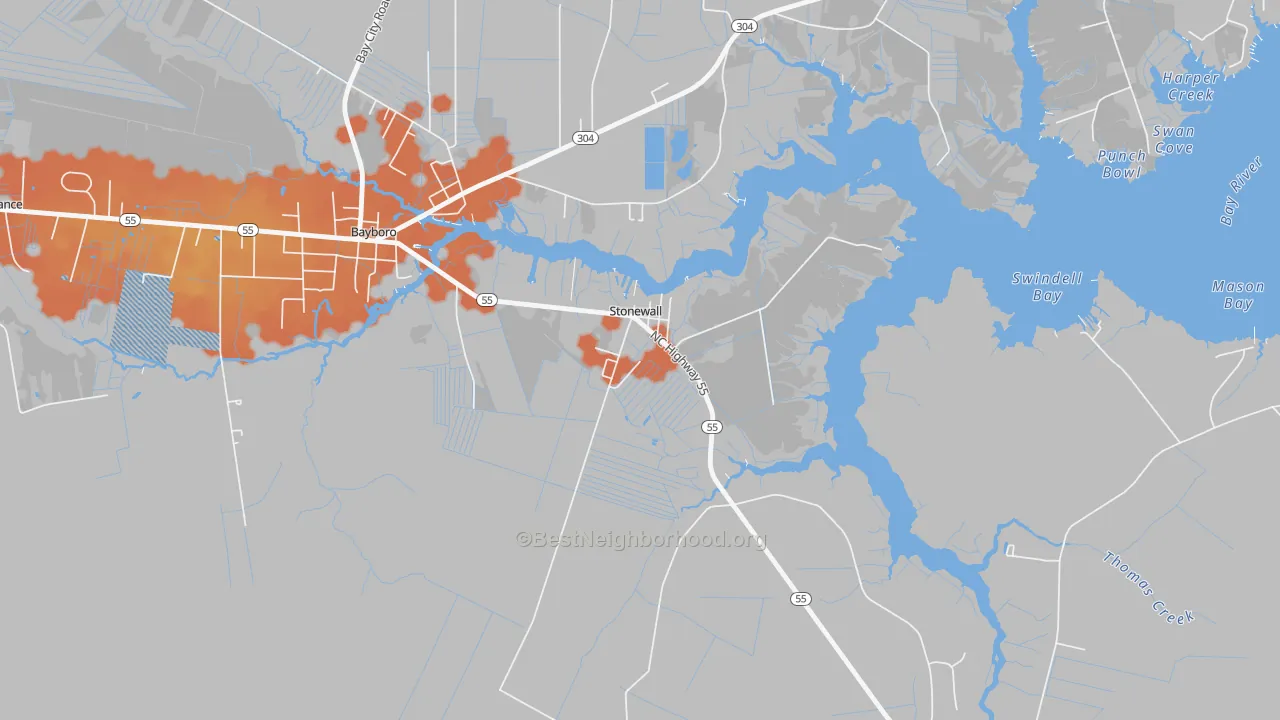 Bike Grade map of 28583, NC