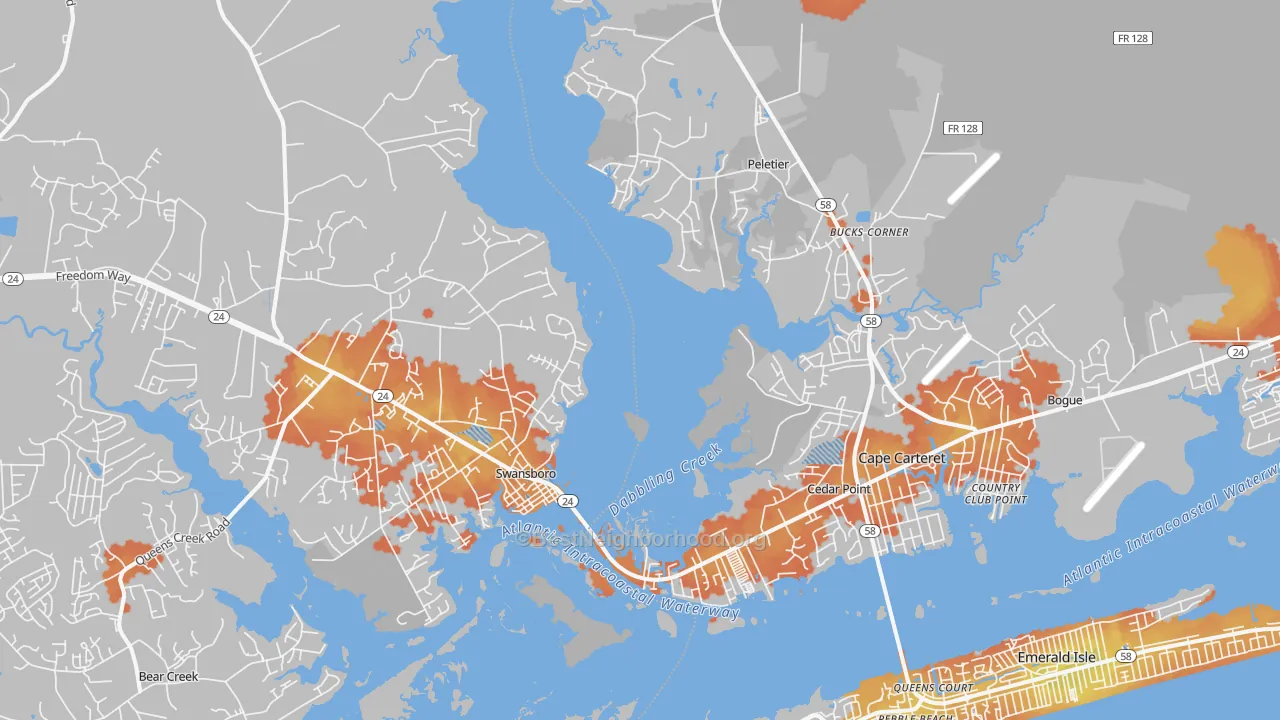 Bike Grade map of 28584, NC