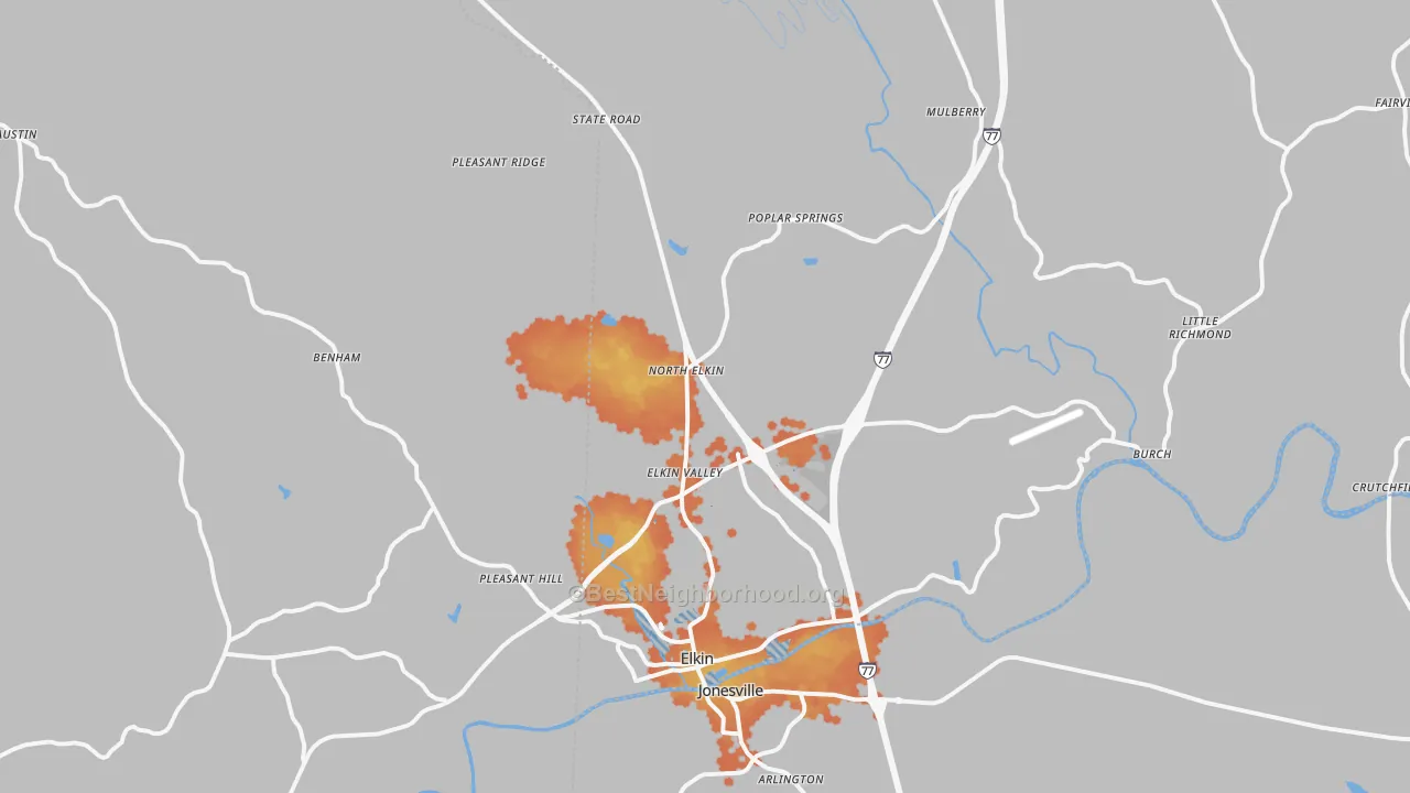 Bike Grade map of 28621, NC
