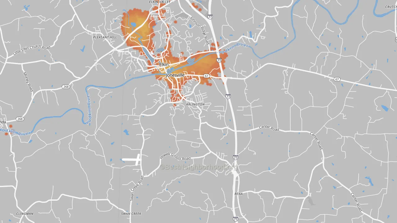 Bike Grade map of 28642, NC