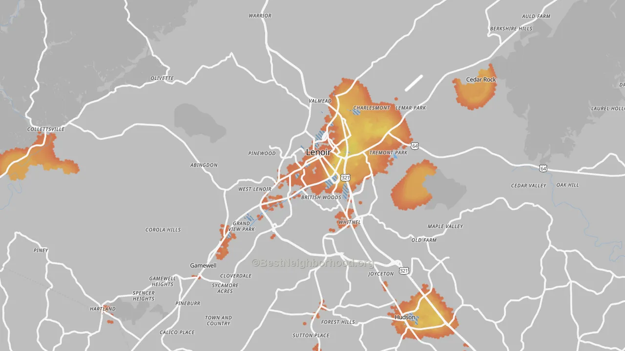 Bike Grade map of 28645, NC