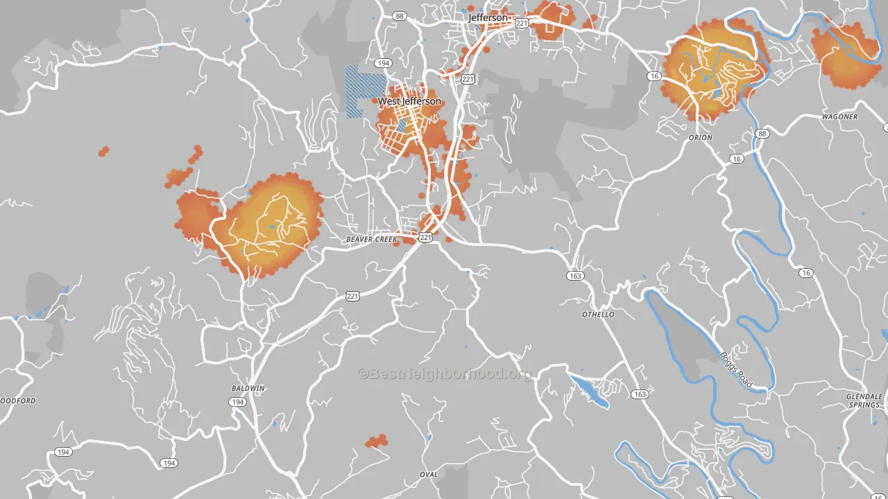 Bike Grade map of 28694, NC