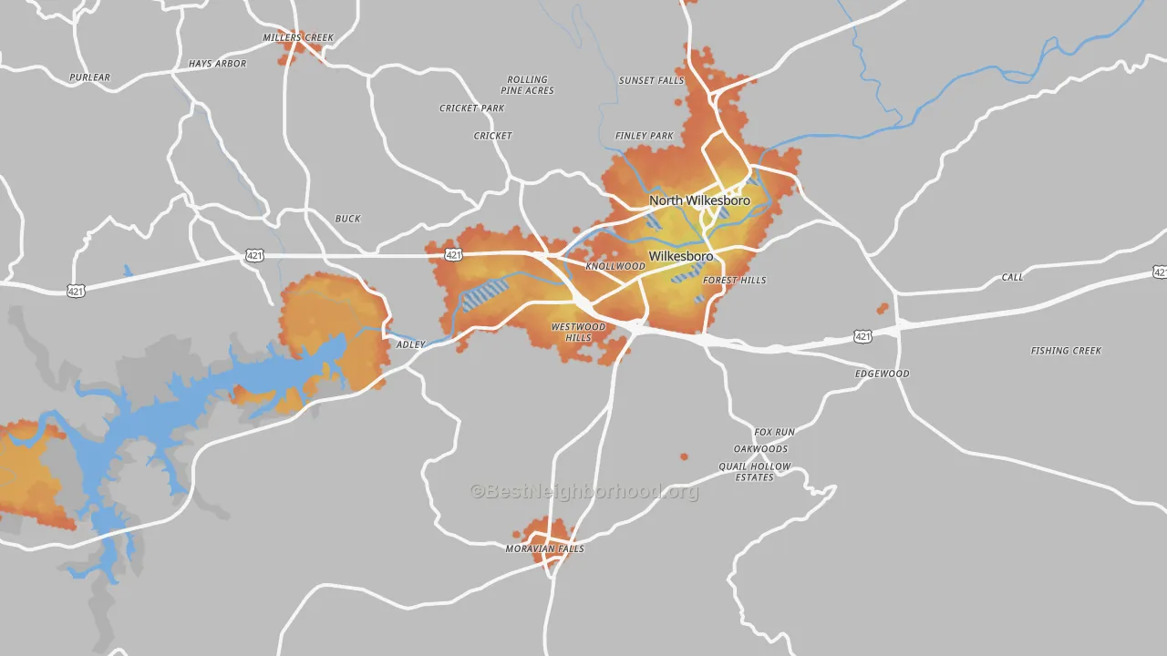 Bike Grade map of 28697, NC