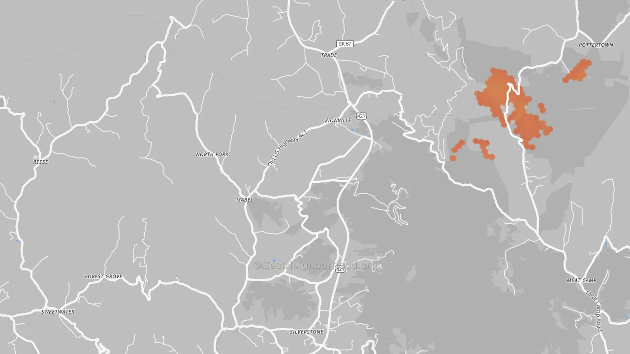 Bike Grade map of 28698, NC