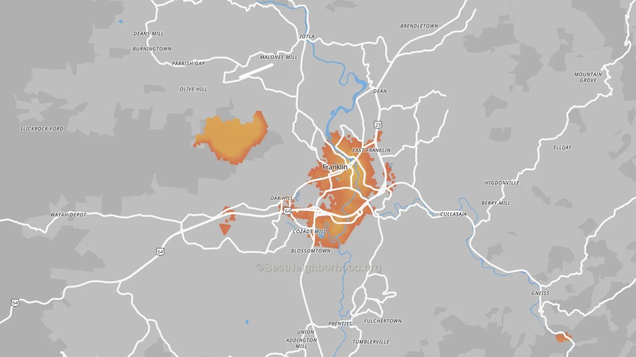 Bike Grade map of 28734, NC