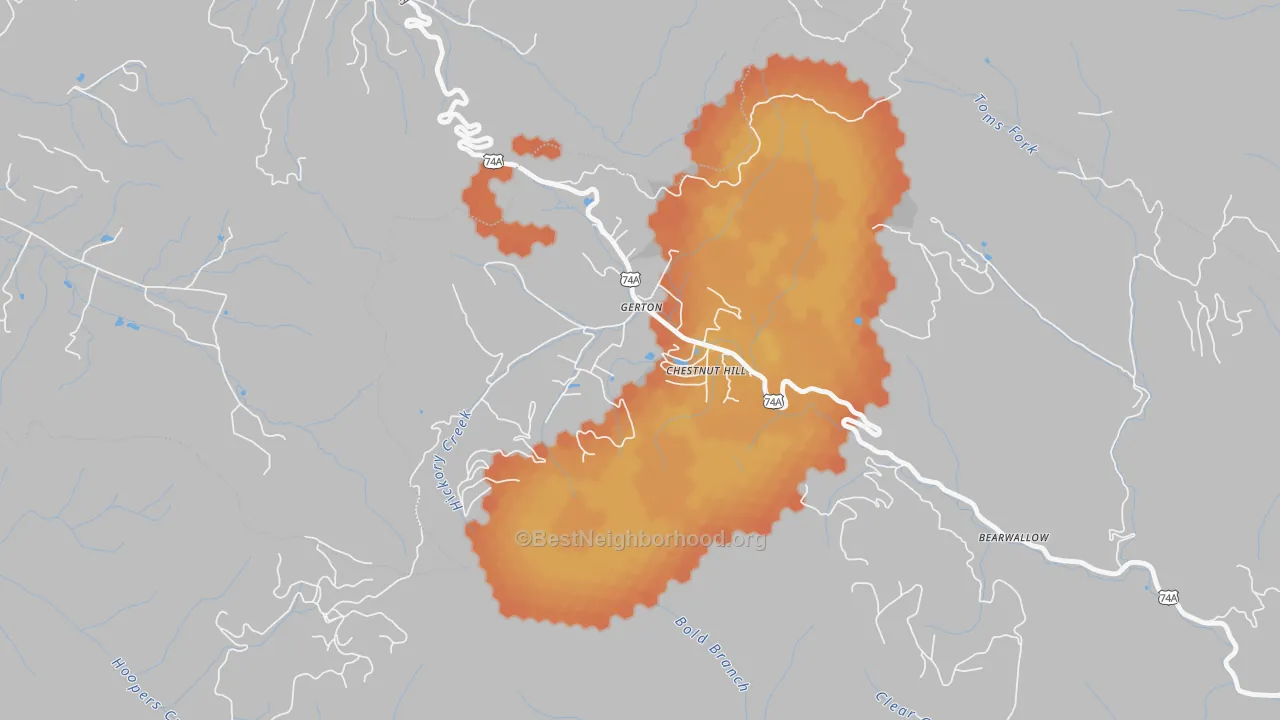 Bike Grade map of 28735, NC