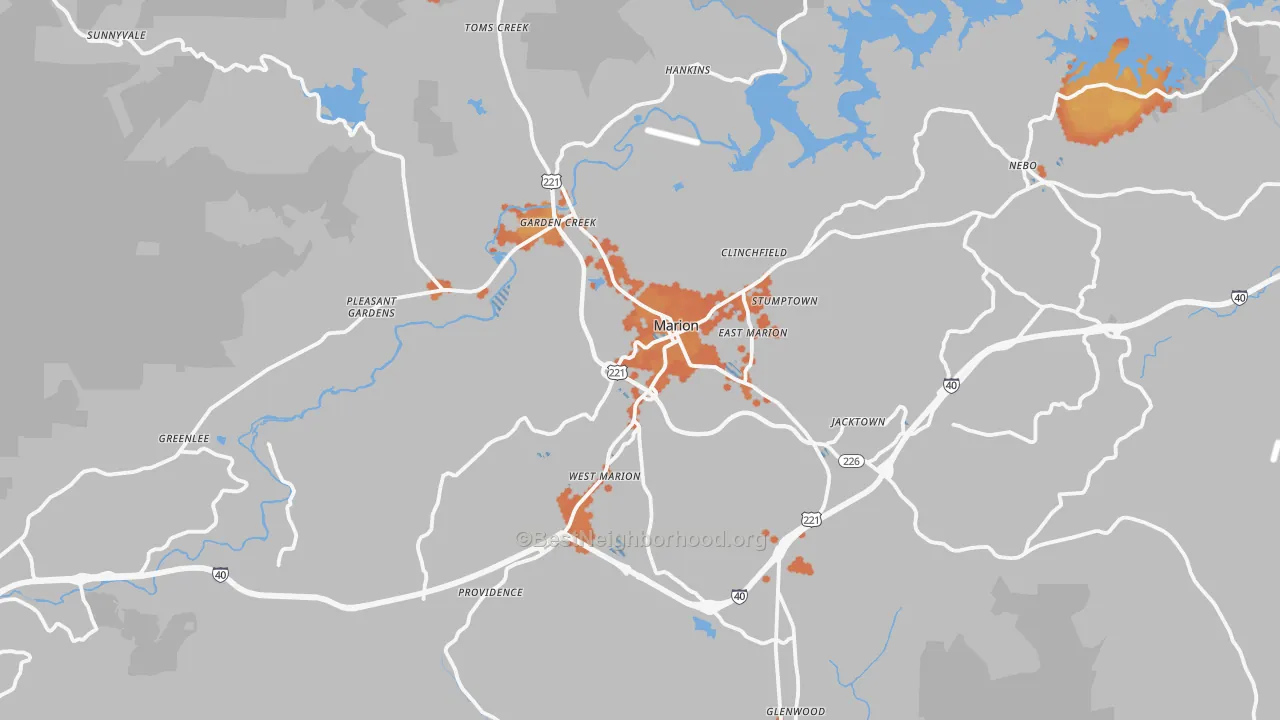 Bike Grade map of 28752, NC