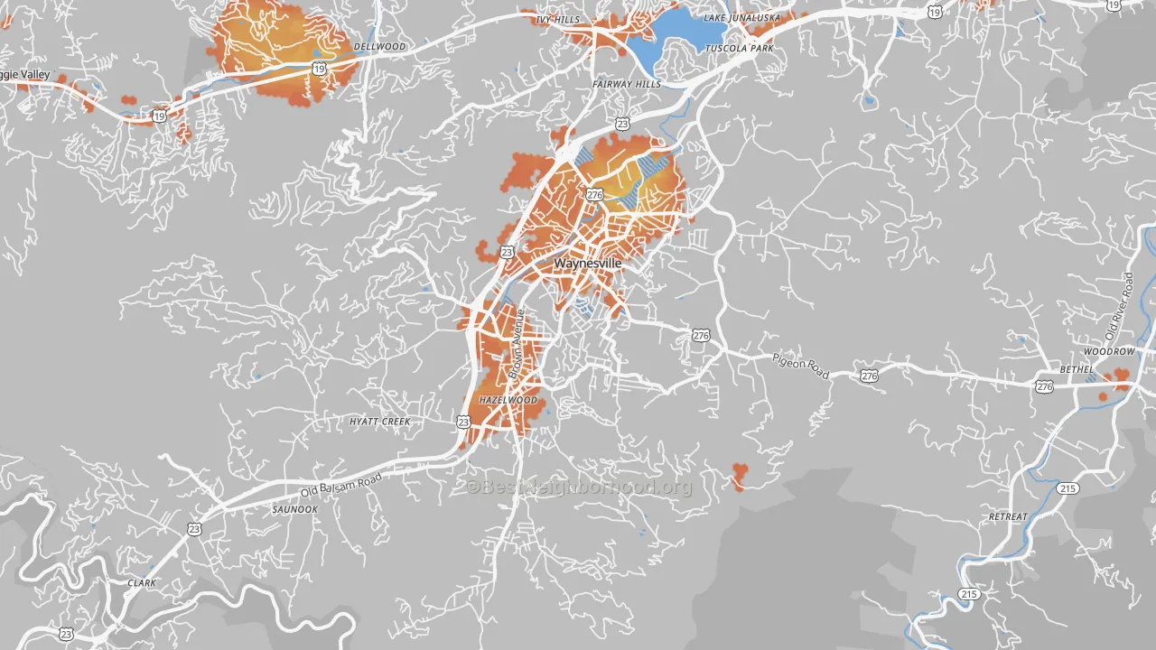 Bike Grade map of 28786, NC