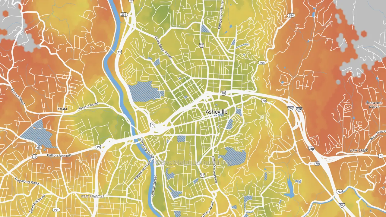 Bike Grade map of 28801, NC