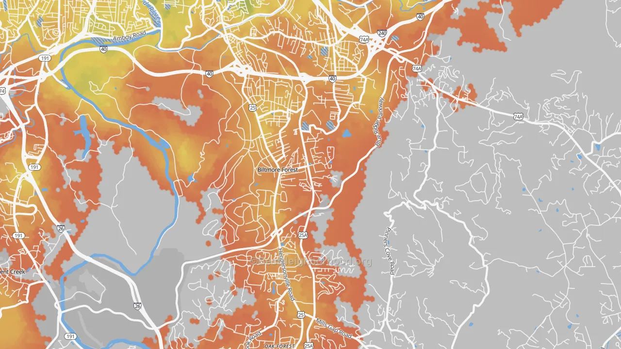 Bike Grade map of 28803, NC