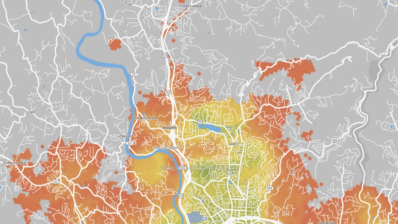 Bike Grade map of 28804, NC