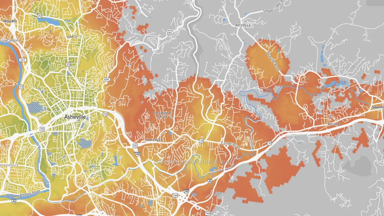 Bike Grade map of 28805, NC