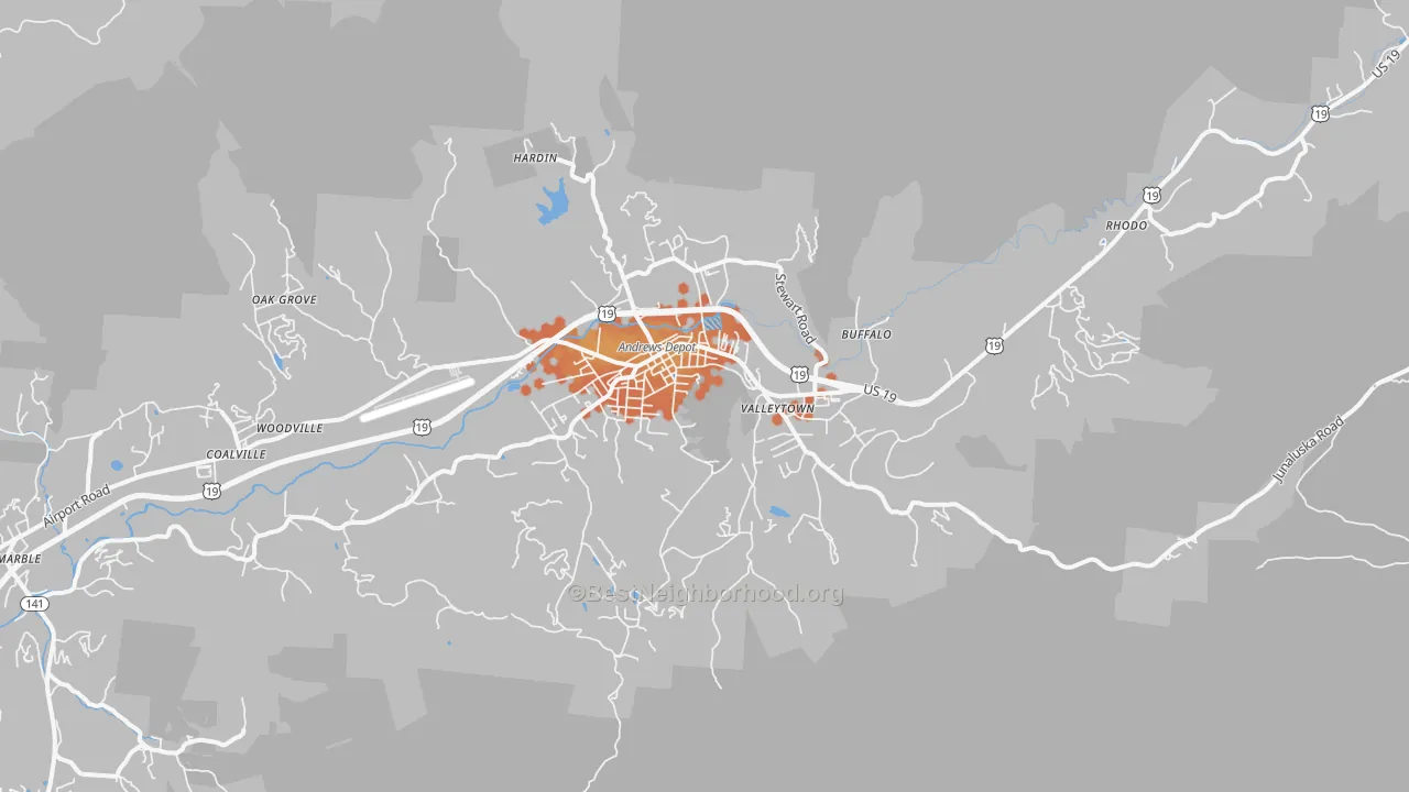 Bike Grade map of 28901, NC