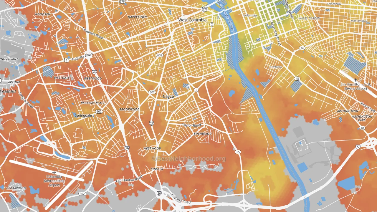 Bike Grade map of 29033, SC