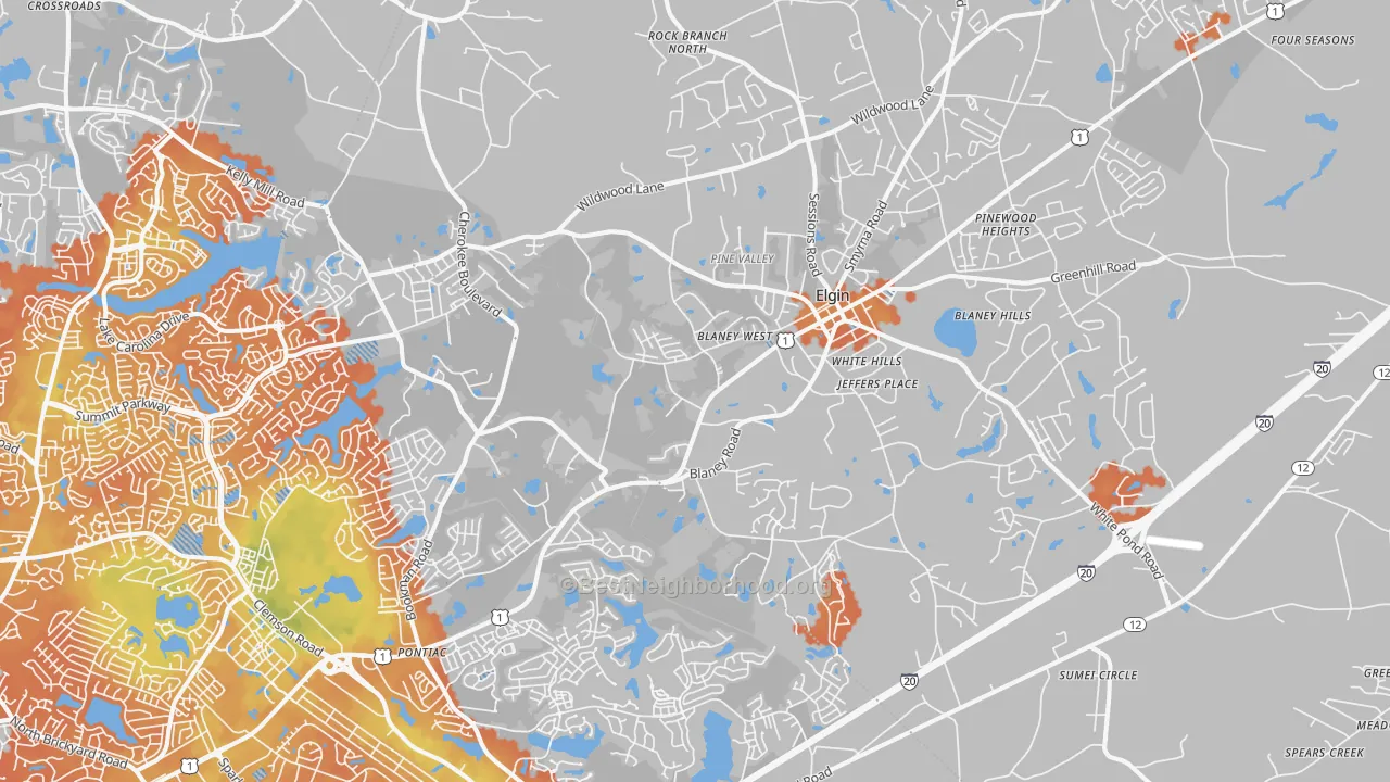 Bike Grade map of 29045, SC