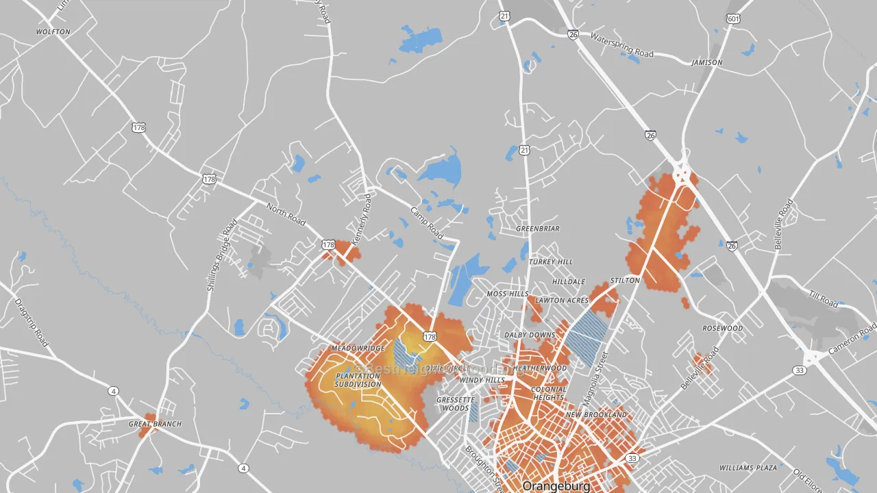 Bike Grade map of 29118, SC